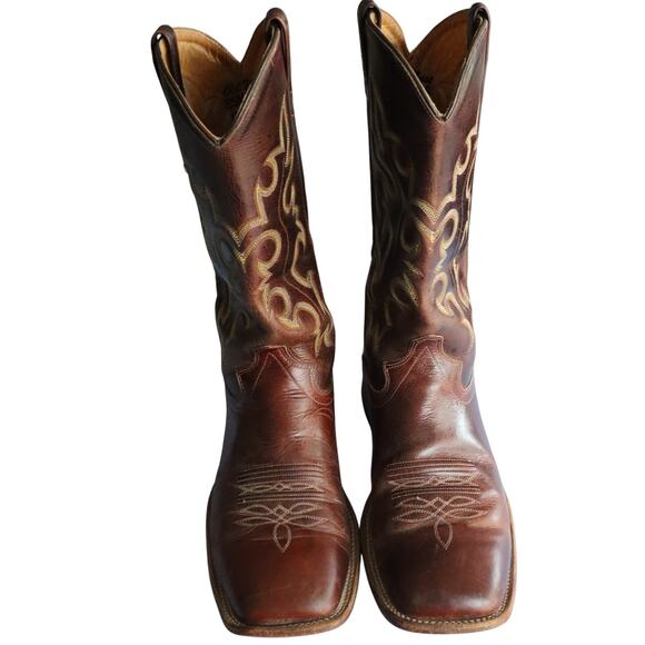 Old West Brown Leather Western Boots Mens 11 Square Toe Embroidered Cowboy main image 4